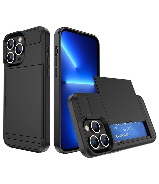 SoFetch Zwart Pasjeshouder Modern Hybride Hoesje voor de iPhone 14 Pro Max