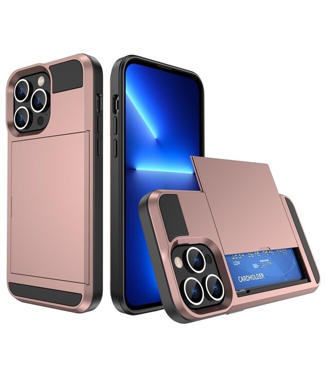 SoFetch Rosegoud Pasjeshouder Modern Hybride Hoesje voor de iPhone 14 Pro Max