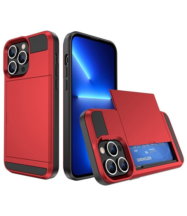 SoFetch Rood Pasjeshouder Modern Hybride Hoesje voor de iPhone 14 Pro Max
