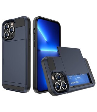 SoFetch Navy Blauw Pasjeshouder Modern Hybride Hoesje iPhone 14 Pro Max