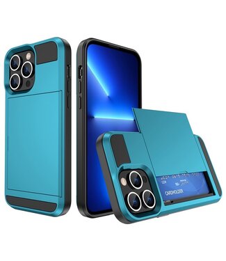 SoFetch Hemelsblauw Pasjeshouder Modern Hybride Hoesje iPhone 14 Pro Max