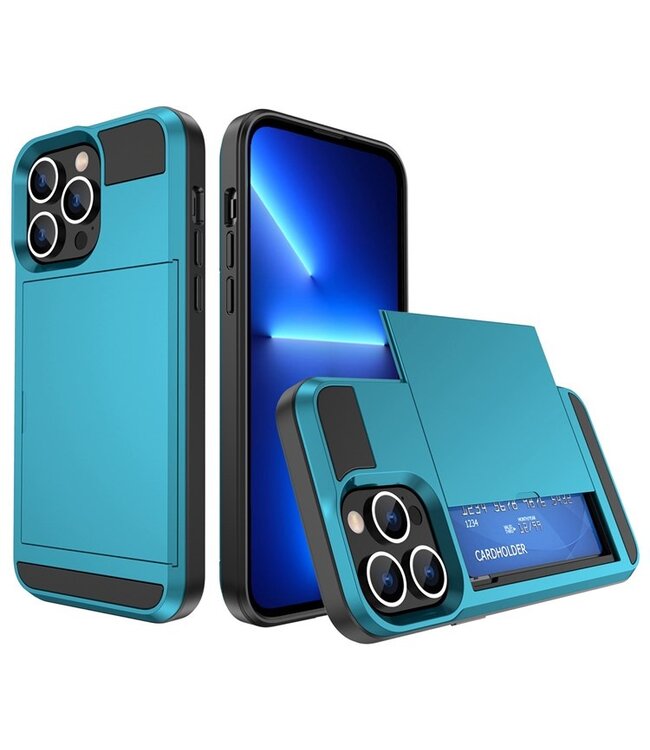 SoFetch Hemelsblauw Pasjeshouder Modern Hybride Hoesje voor de iPhone 14 Pro Max