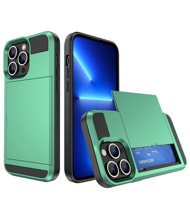 SoFetch Mintgroen Pasjeshouder Modern Hybride Hoesje voor de iPhone 14 Pro Max