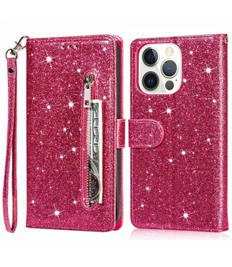 SoFetch Rose Portemonnee Glitter Bookcase Hoesje iPhone 14 Pro Max