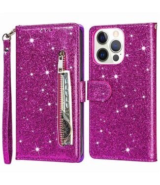 SoFetch Paars Portemonnee Glitter Bookcase Hoesje iPhone 14 Pro Max