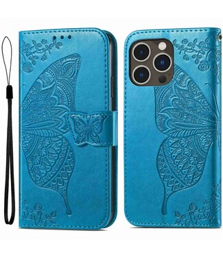SoFetch Blauw Vlinder Bookcase Hoesje iPhone 14 Pro Max