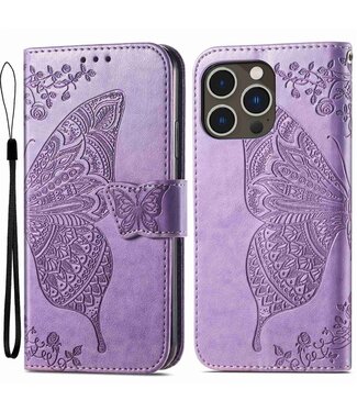 SoFetch Lichtpaars Vlinder Bookcase Hoesje iPhone 14 Pro Max