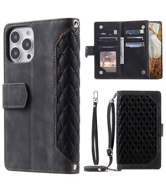 SoFetch Zwart Portemonnee Ruiten Bookcase Hoesje iPhone 14 Pro Max