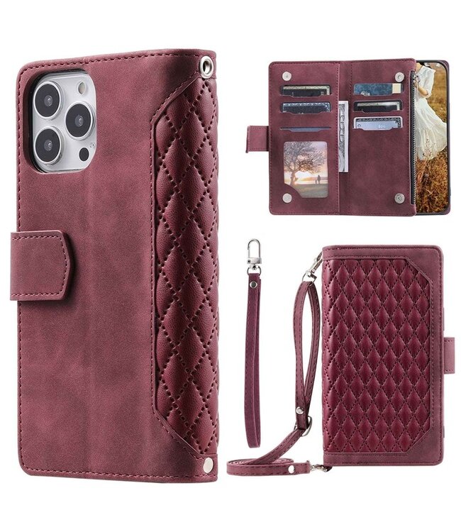 SoFetch Bordeaux Rood Portemonnee Ruiten Bookcase Hoesje voor de iPhone 14 Pro Max