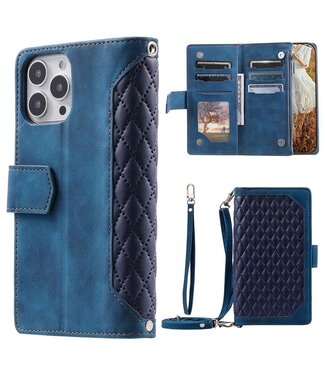 SoFetch Blauw Portemonnee Ruiten Bookcase Hoesje iPhone 14 Pro Max