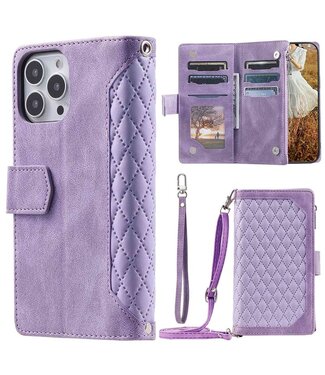 SoFetch Paars Portemonnee Ruiten Bookcase Hoesje iPhone 14 Pro Max
