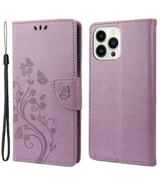 SoFetch Lichtpaars Bloemen Bookcase Hoesje iPhone 14 Pro Max