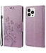SoFetch Lichtpaars Bloemen Bookcase Hoesje voor de iPhone 14 Pro Max