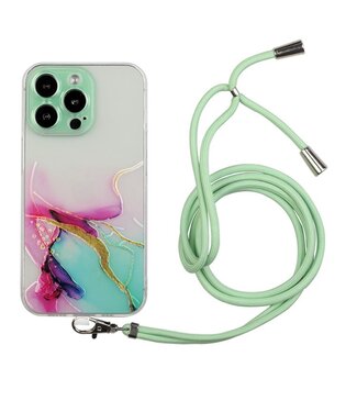 SoFetch Groen Marmer TPU Hoesje met Koord iPhone 14 Pro Max