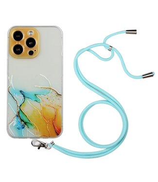 SoFetch Hemelsblauw Marmer TPU Hoesje met Koord iPhone 14 Pro Max