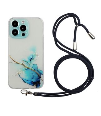 SoFetch Blauw Marmer TPU Hoesje met Koord iPhone 14 Pro Max