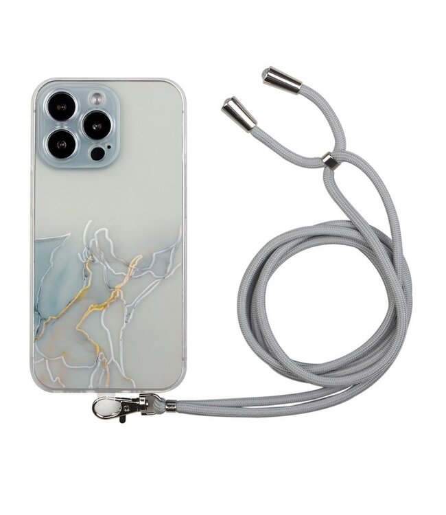 SoFetch Grijs Marmer TPU Hoesje met Koord voor de iPhone 14 Pro Max