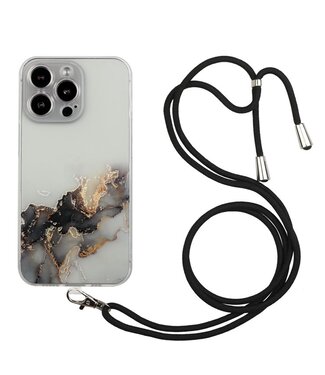 SoFetch Zwart Marmer TPU Hoesje met Koord iPhone 14 Pro Max