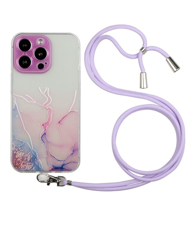 SoFetch Lichtpaars Marmer TPU Hoesje met Koord voor de iPhone 14 Pro Max