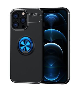 SoFetch Zwart / Blauw Ring Houder TPU Hoesje iPhone 14 Pro Max