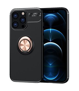 SoFetch Zwart / Rosegoud Ring Houder TPU Hoesje iPhone 14 Pro Max