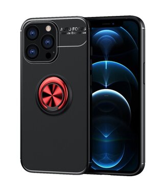 SoFetch Zwart / Rood Ring Houder TPU Hoesje iPhone 14 Pro Max