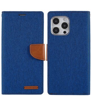 Mercury Goospery Blauw Stoffen Bookcase Hoesje iPhone 14 Pro Max