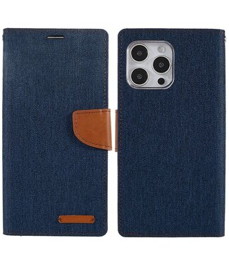 Mercury Goospery Donkerblauw Stoffen Bookcase Hoesje iPhone 14 Pro Max