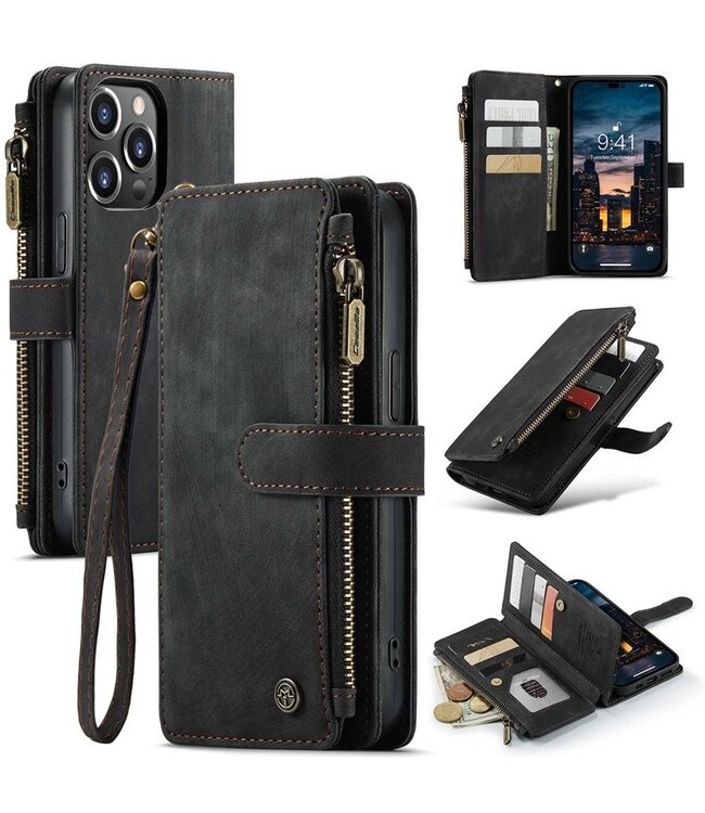 CaseMe Zwart Portemonnee Bookcase Hoesje voor de iPhone 14 Pro Max