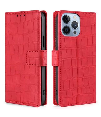 SoFetch Rood Zacht Krokodillen Bookcase Hoesje iPhone 14 Pro Max