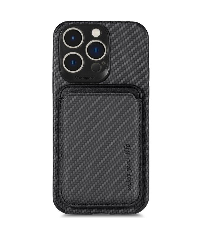 SoFetch Zwart Pasjeshouder Carbon 2-in-1 Hoesje voor de iPhone 14 Pro Max