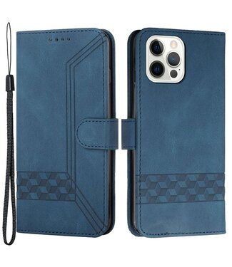 SoFetch Donkerblauw Ruiten Bookcase Hoesje iPhone 14 Pro Max