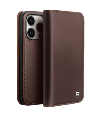 Qialino Bruin Elegant Bookcase Hoesje iPhone 14 Pro Max