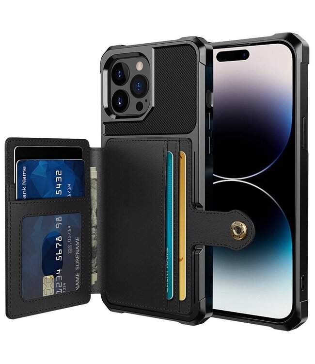 SoFetch Zwart Pasjeshouder Houder Hybride Hoesje voor de iPhone 14 Pro Max