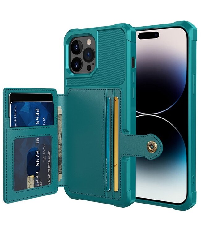 SoFetch Groen Pasjeshouder Houder Hybride Hoesje voor de iPhone 14 Pro Max