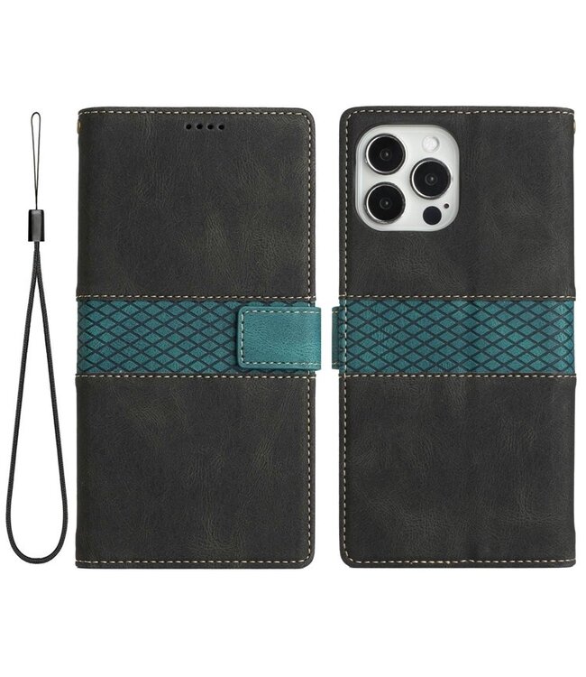 SoFetch Zwart Twee kleuren Bookcase Hoesje voor de iPhone 14 Pro Max