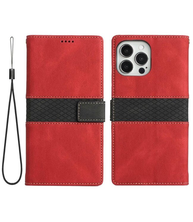 SoFetch Rood Twee kleuren Bookcase Hoesje voor de iPhone 14 Pro Max