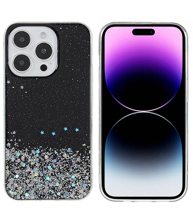 SoFetch Zwart Valbestendig Glitter TPU Hoesje voor de iPhone 14 Pro Max