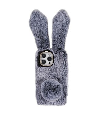 SoFetch Donkergrijs Pluizige Konijn TPU Hoesje iPhone 14 Pro Max