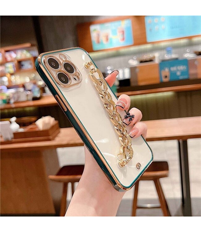 SoFetch Zwartish Groen Ketting TPU Hoesje met Handriem voor de iPhone 14 Pro Max