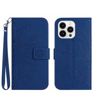 SoFetch Saffierblauw Zonnebloem Bookcase Hoesje iPhone 14 Pro Max