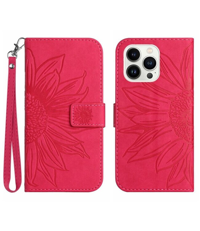 SoFetch Magenta Zonnebloem Bookcase Hoesje voor de iPhone 14 Pro Max