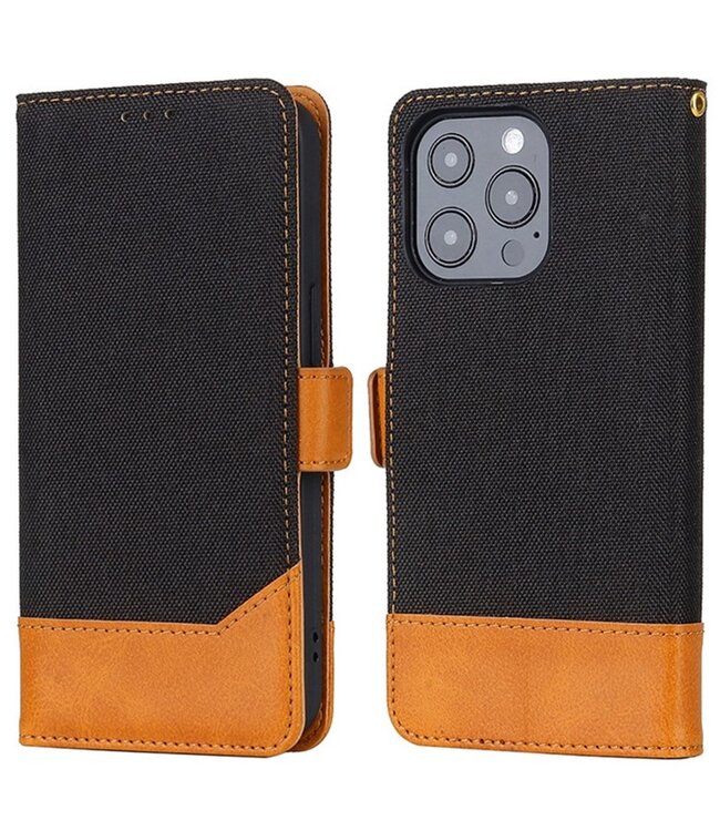 SoFetch Zwart Jeans Bookcase Hoesje voor de iPhone 14 Pro Max