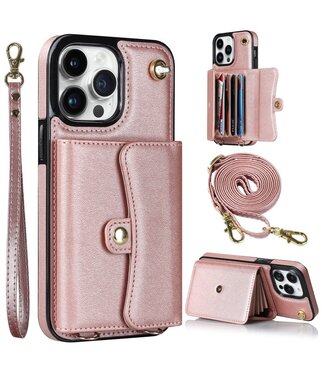 SoFetch Rosegoud Pasjeshouder Hybride Hoesje iPhone 14 Pro Max