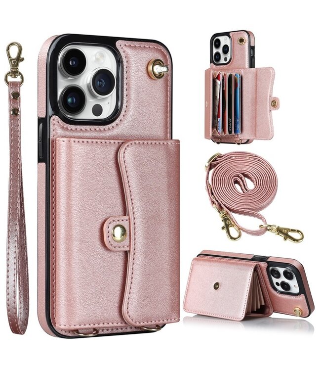 SoFetch Rosegoud Pasjeshouder Hybride Hoesje voor de iPhone 14 Pro Max
