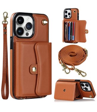SoFetch Bruin Pasjeshouder Hybride Hoesje iPhone 14 Pro Max