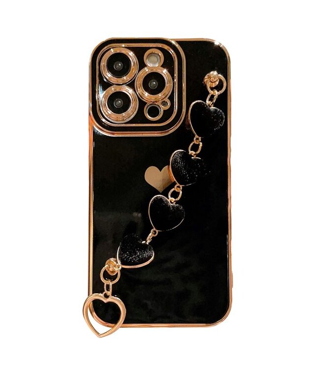 SoFetch Zwart Hartje ketting TPU Hoesje met Handriem voor de iPhone 14 Pro Max