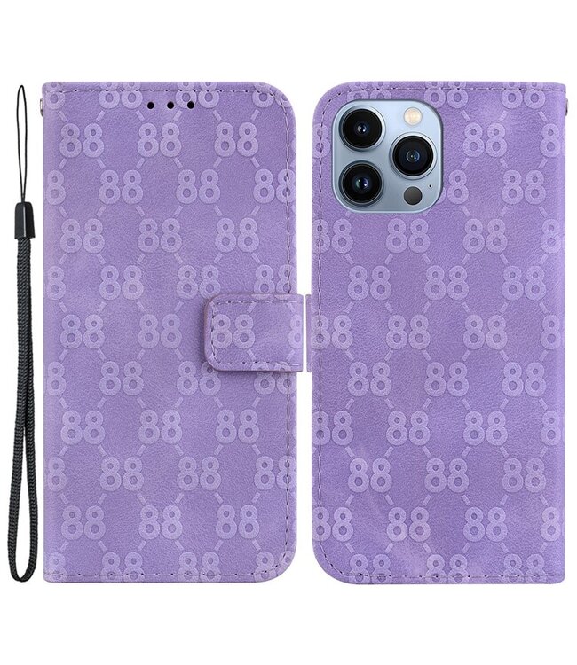 SoFetch Paars Monogram Bookcase Hoesje voor de iPhone 14 Pro Max
