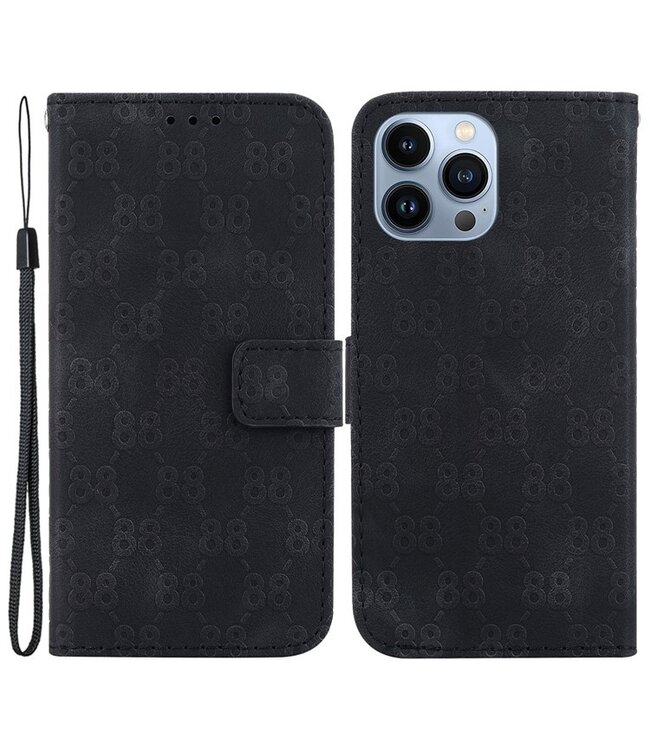 SoFetch Zwart Monogram Bookcase Hoesje voor de iPhone 14 Pro Max