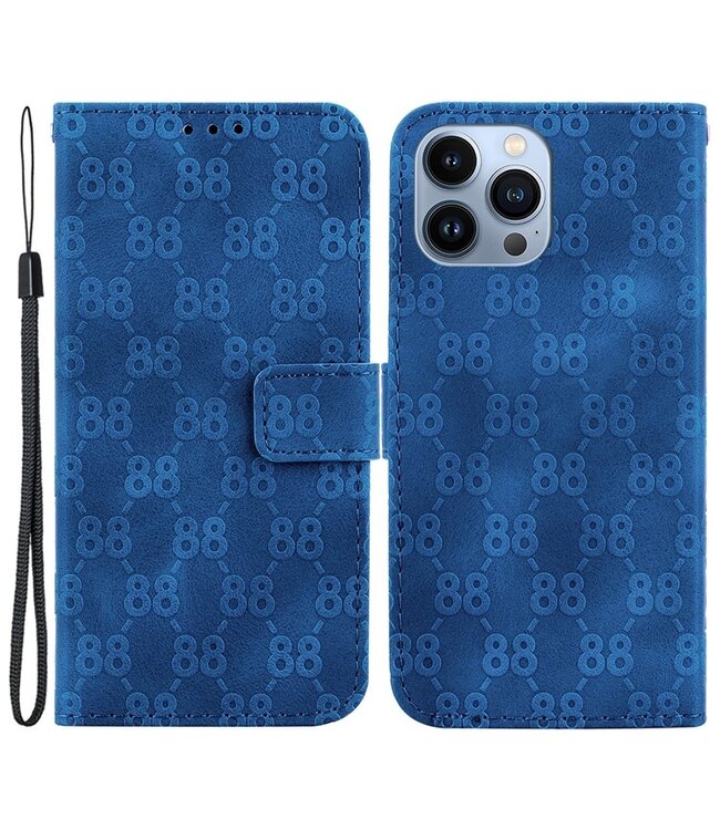 SoFetch Donkerblauw Monogram Bookcase Hoesje voor de iPhone 14 Pro Max